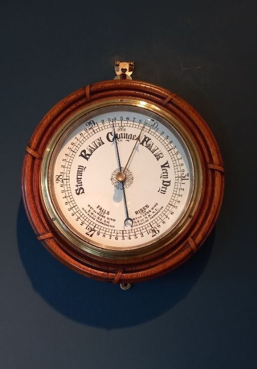 Antique Oak Ship's Rope Wheel Barometer