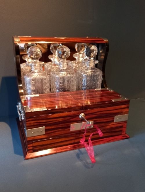 Outstanding Antique Rosewood & Silver Games Tantalus