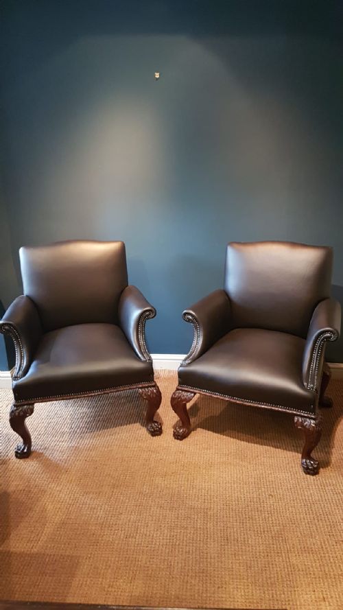Matching Pair of Victorian Leather Arm Chairs