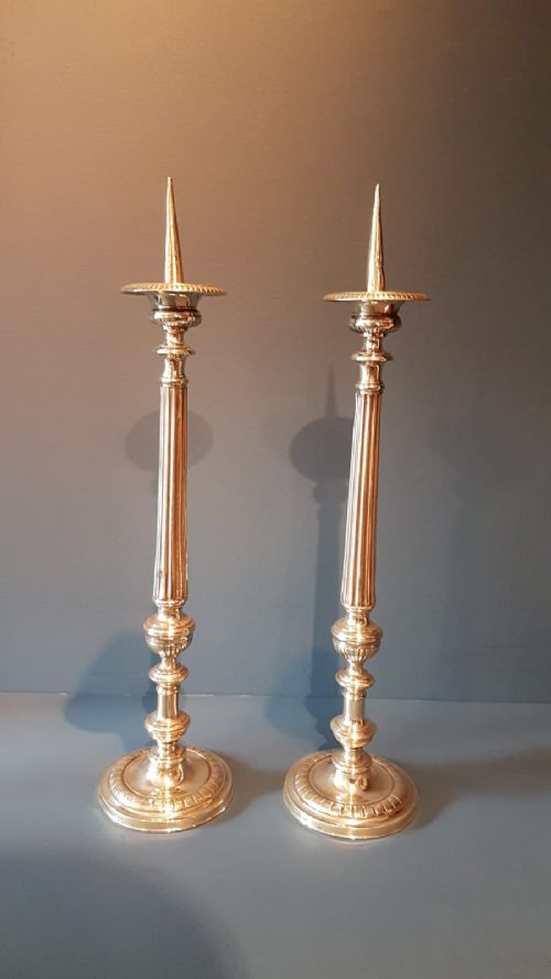 Pair of Early Victorian Brass Pricket Candlesticks