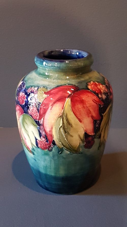 Moorcroft Leaf and Blackberries Roll Neck Vase