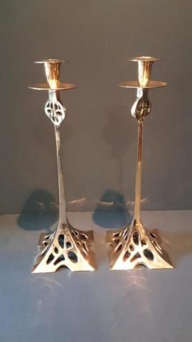 Pair of Art Nouveau Brass Candlesticks