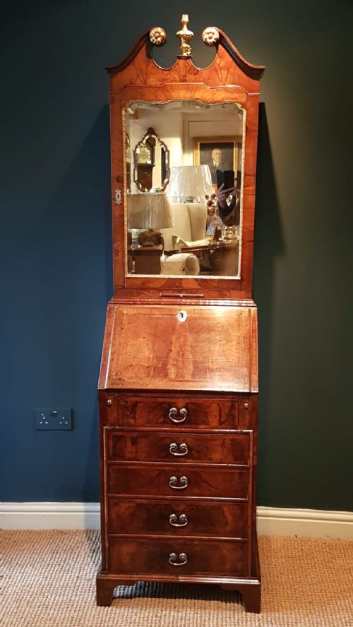 Small Proportioned George II Walnut Bureau Bookcase