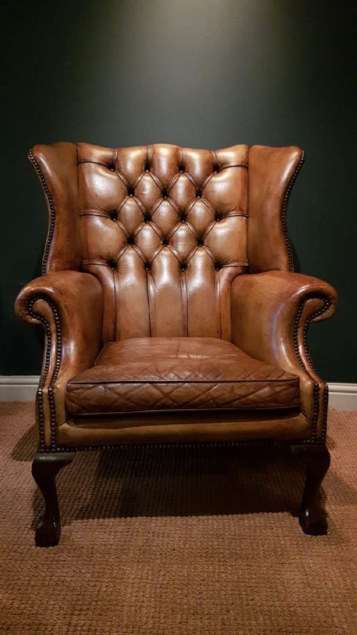1930'S Hide Wing Back Arm Chair