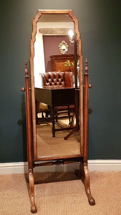Elegant Walnut Framed Cheval Mirror