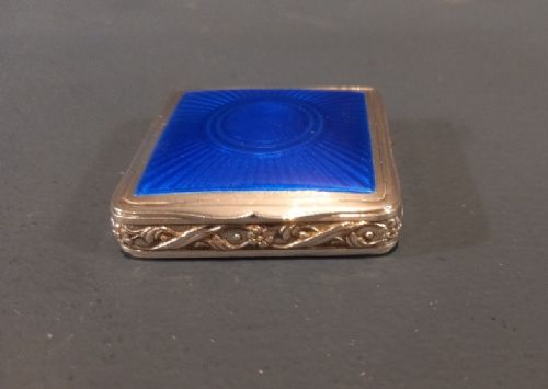 Antique Silver & Royal Blue Enamel Pill Box