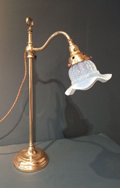 Antique Vaseline Glass Shade Rise & Fall Table Lamp
