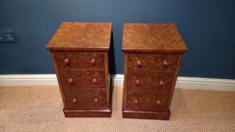 Pair of Mid Victorian Burr Walnut Bedside Cabinets