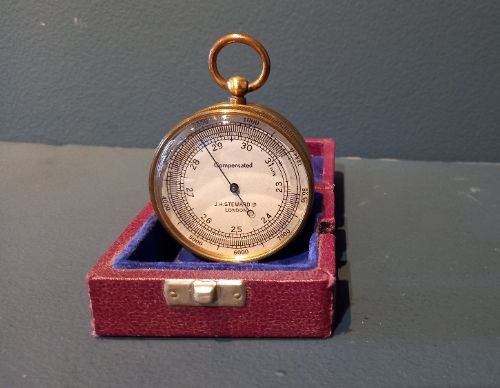 Antique Gilt Brass London Pocket Barometer in Case