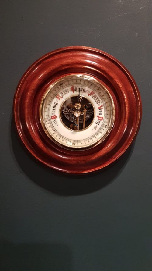 Edwardian Polished Mahogany Aneroid Barometer