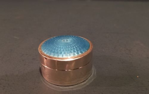 Antique Silver & Blue Enamel Pill Box
