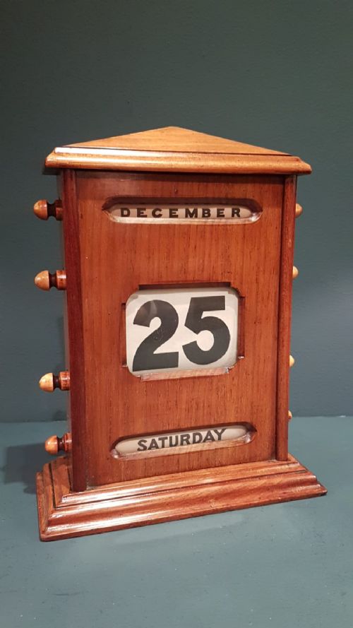 Large Edwardian Walnut Perpetual Desk Calendar
