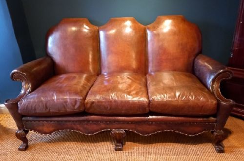 Antique William & Mary Style Leather Sofa