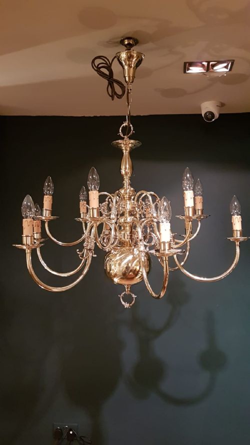 Large Edwardian Brass 2 Tier Chandelier