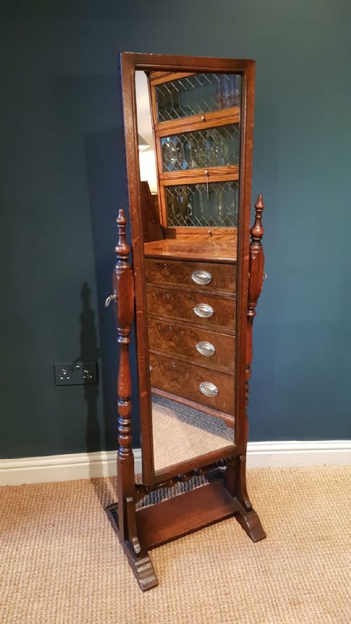 Edwardian Oak Cheval Mirror