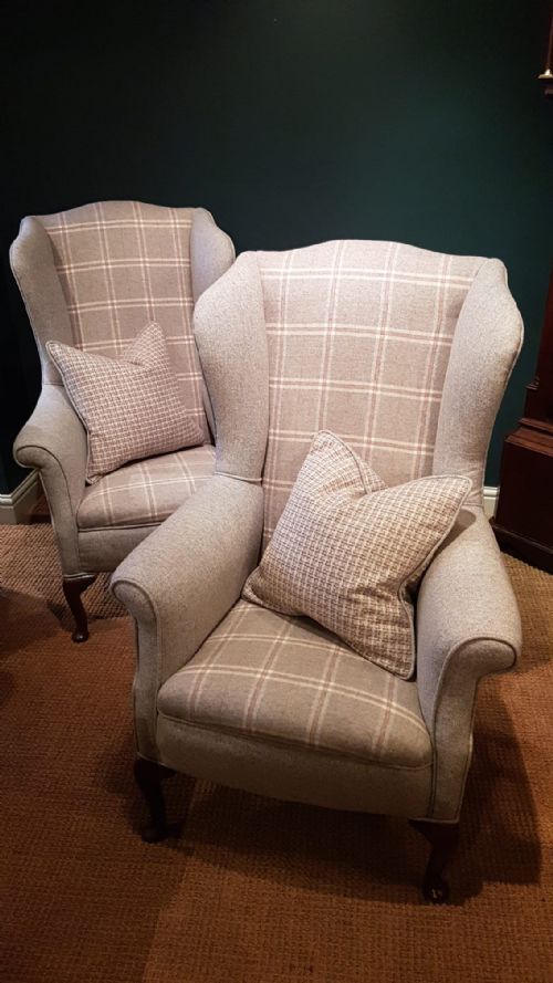 Matching Pair of Edwardian Wing Back Arm Chairs