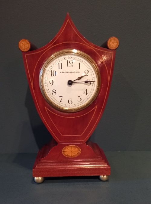 Superb Sheraton Inlaid Scroll Top Mantel Clock