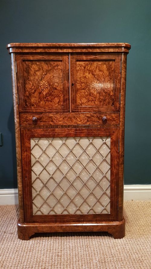 Victorian Burr Walnut Secretaire Cabinet