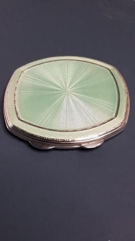 Engine Turned Mint Green Enamel Silver Compact