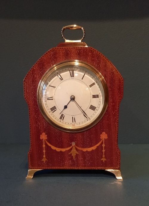 Antique Sheraton Garland Inlaid Mantel Clock