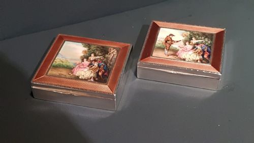 Superb Matching Pair of Antique Silver and Enamel Boxes