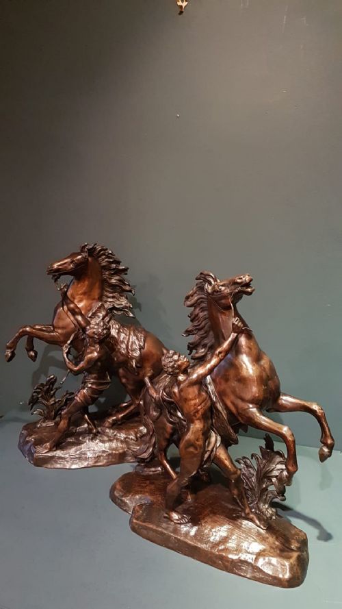 Superb Pair of C.19th Bronze Marley Horses