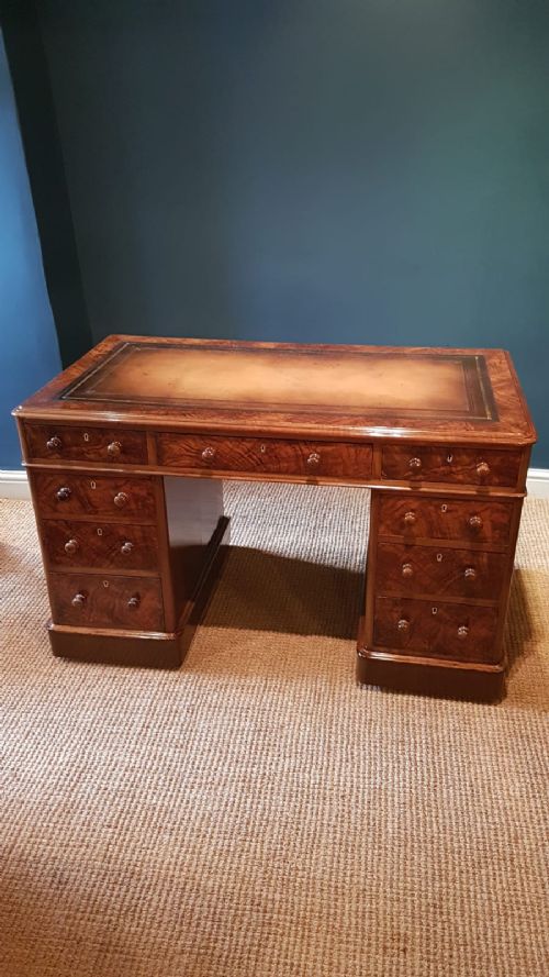 Top Quality Victorian Burr Walnut Pedestal Desk