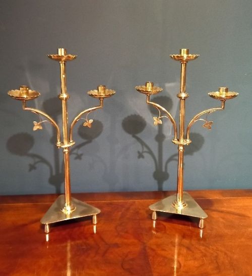 Pair of Cast Brass Three Arm Candelabra