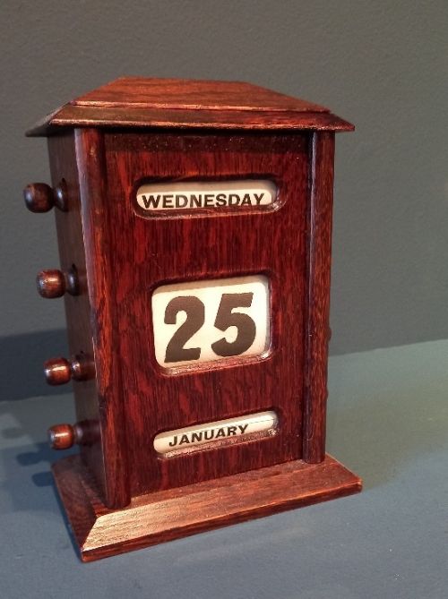 Smaller Antique Polished Oak Perpetual Desk Calendar