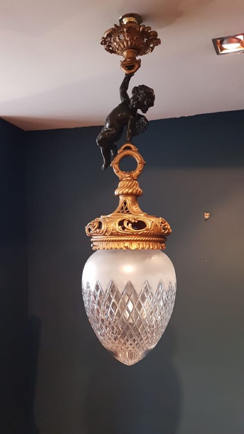 Superb Large Bronze and Ormalu Pendant Light