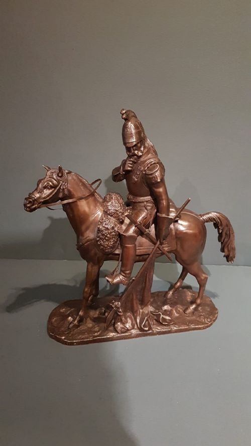 Victorian Bronze Cuirassier on Horseback