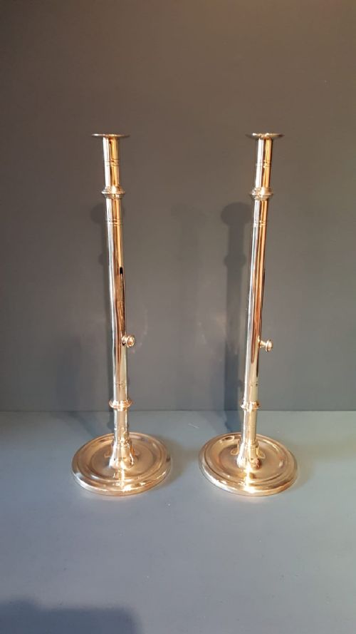 Pair of Tall George III Seamed Brass Candlesticks