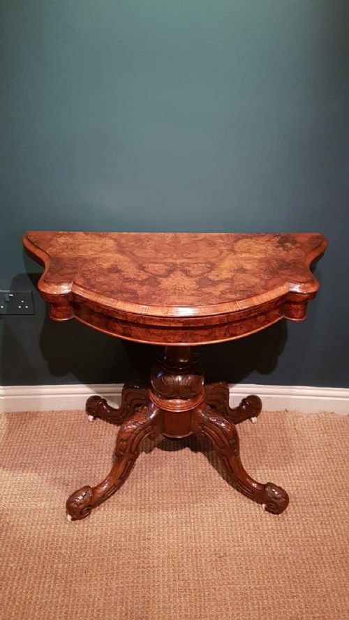 Victorian Burr Walnut Fold Over Card Table