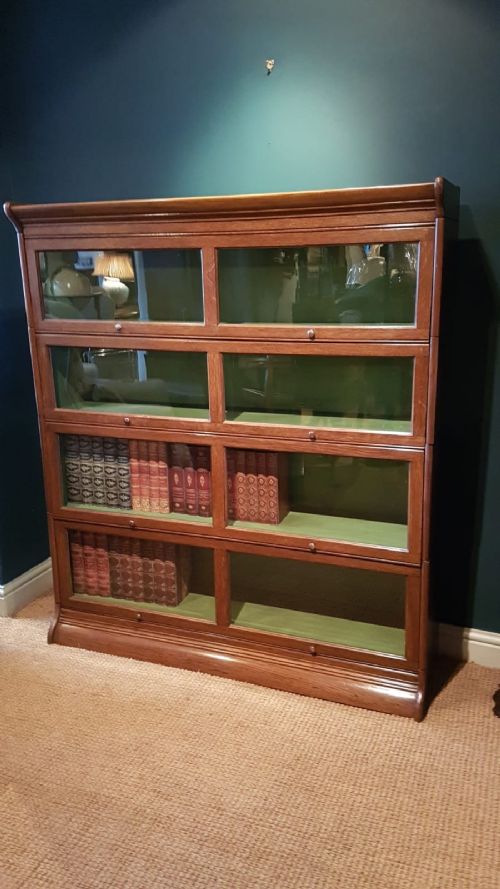 Edwardian Oak Wide Sectional Bookcase
