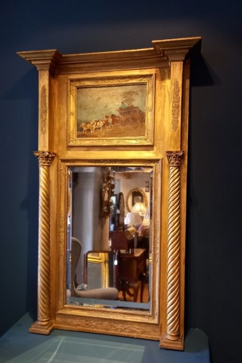 Regency Timber Gilt Mirror with Painted Scene