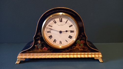 Antique Chinoiserie Blue Lacquered Mantel Clock