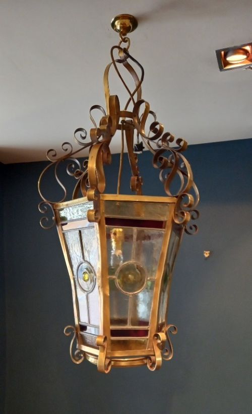 Art Nouveau Leaded & Stained Glass Lantern