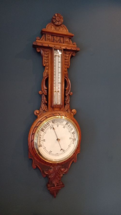 Superb Antique Polished Oak Banjo Barometer