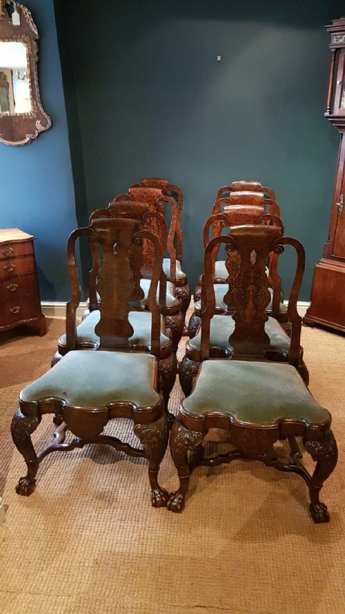 Outstanding Set of Eight Antique Burr Walnut Chairs