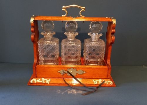 Late Victorian Polished Oak Three Bottle Tantalus