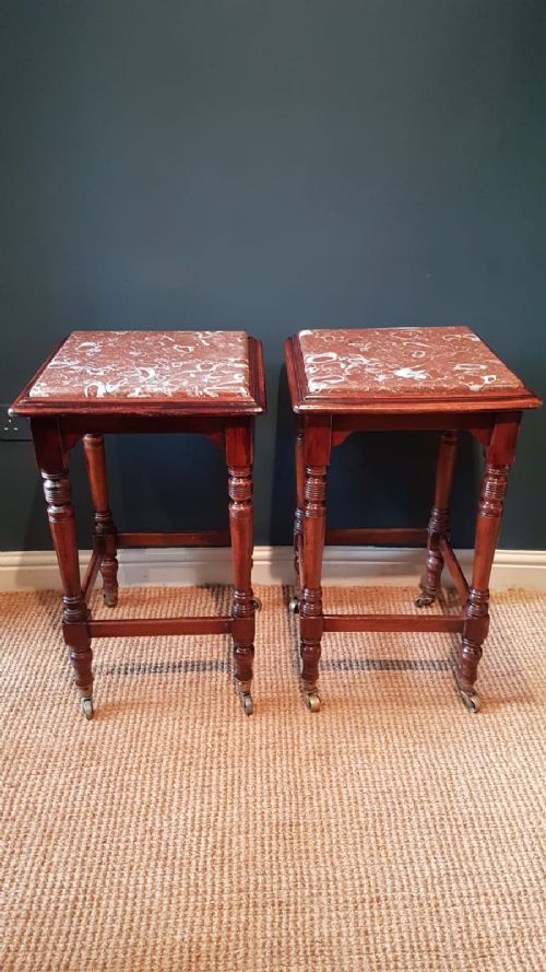 Pair of Victorian Marble Topped Lamp Tables