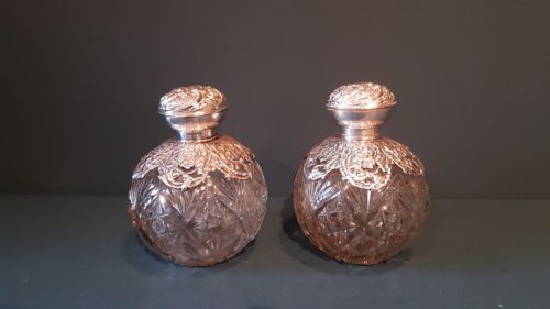 Matching Pair of Silver Topped Scent Bottles