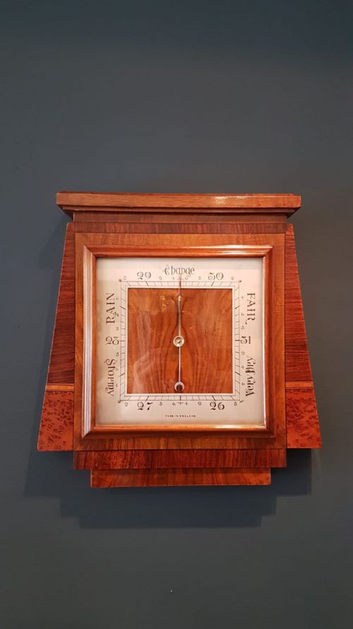 Superb Art Deco Walnut Inlaid Barometer