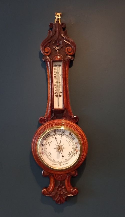Mid Victorian Foliage Carved Banjo Barometer