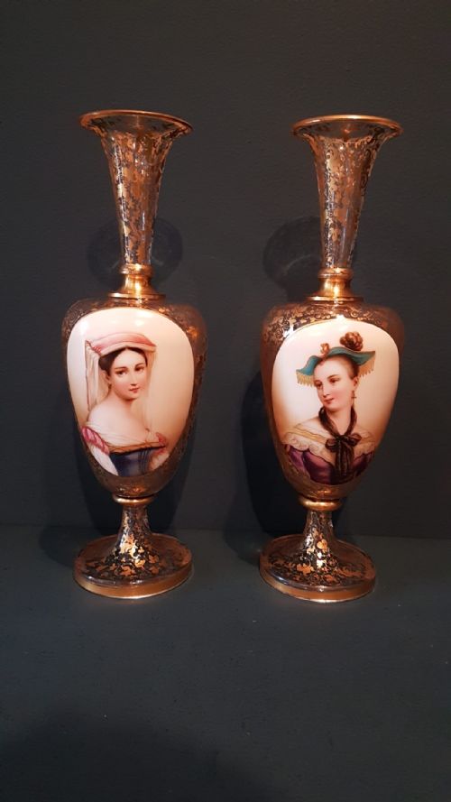 Pair of Fine Quality Bohemian Portrait Vases