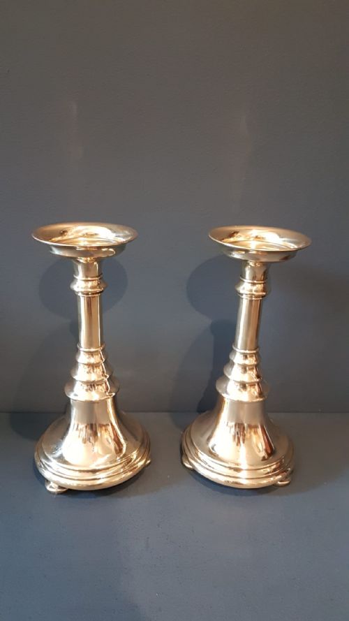 Pair of Stylish Victorian Brass Church Candlesticks