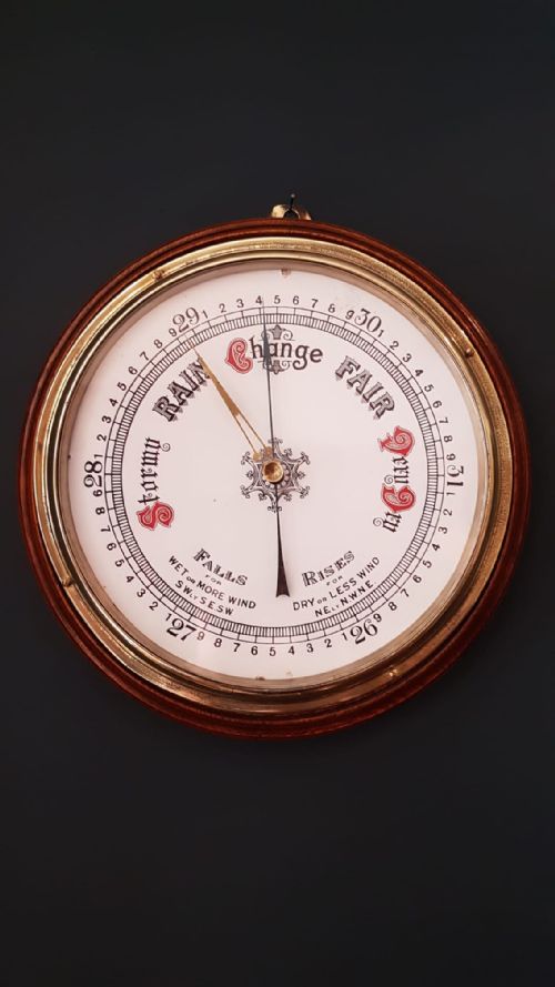 Large Victorian Oak Enamel Dial Wheel Barometer