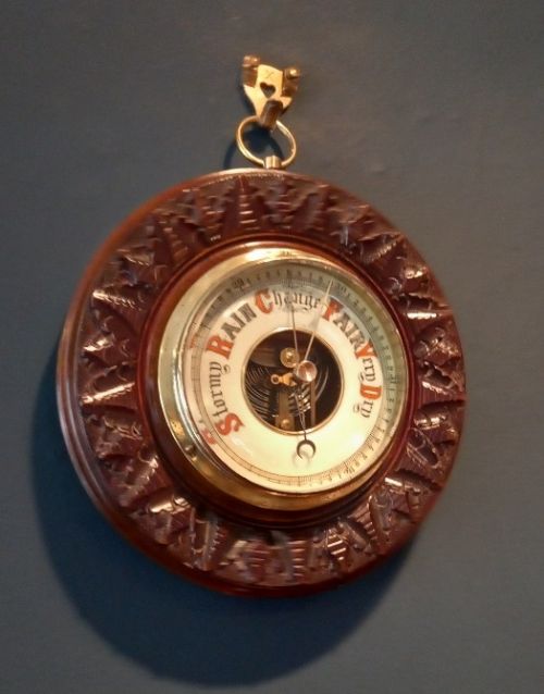 Victorian Walnut Skeletonised Aneroid Barometer