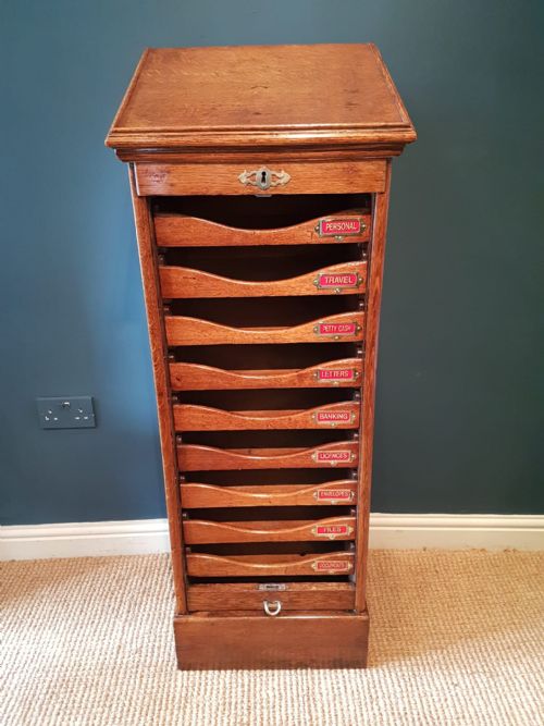 Edwardian Oak Tambour Front File Cabinet