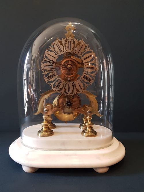 Victorian Skeleton Clock on Original Marble Plinth